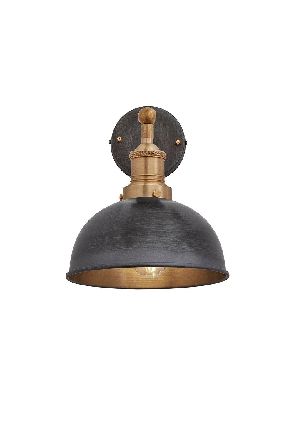 Brooklyn Dome Wall Light, 8 Inch, Pewter, Brass Holder